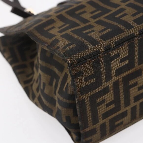 FENDI Zucca Canvas Mamma Baguette Tote Bag Black Brown Auth 147540 - Picture 4 of 16
